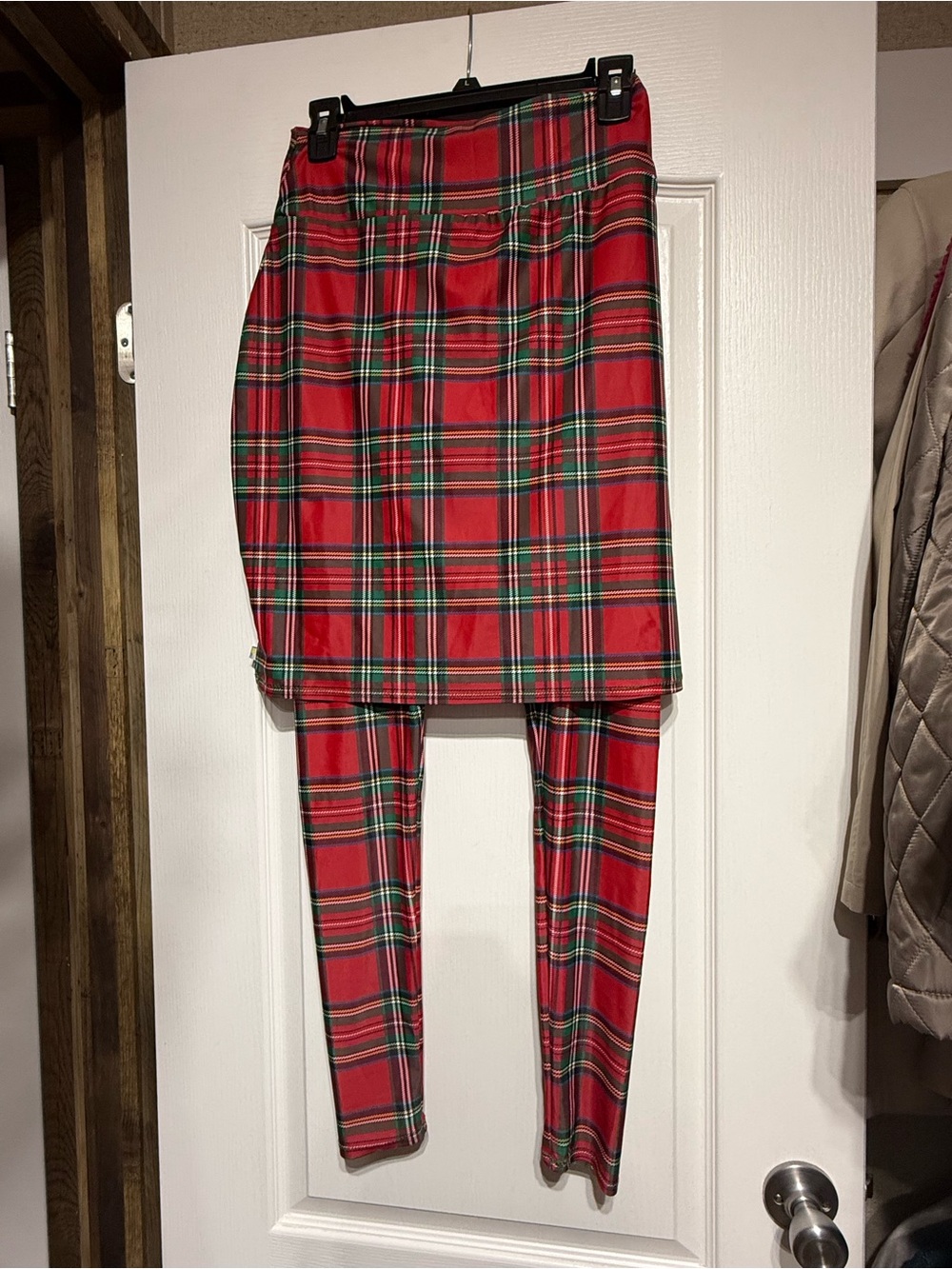 Sweet Lemon Thyme Medium Red Plaid Pencil Skirt with Attached Leggings
